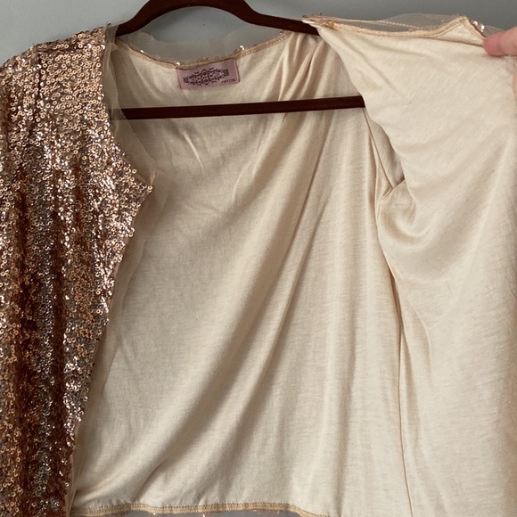 More gold then rose gold, but not that yellowish gold sequin petite cardigan. - Picture 2 of 5